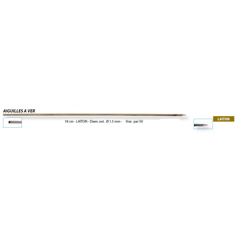 aiguille à ver laiton 18 cm Ø 1.5 mm pecheur surf peche aux appâts