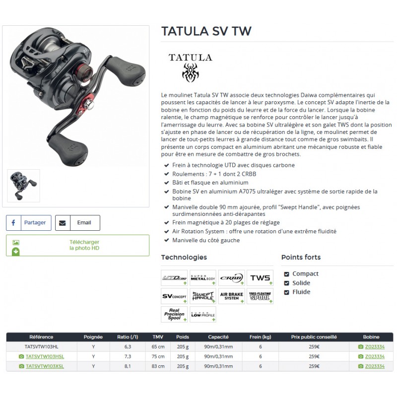 Moulinet Casting Daiwa Team Daiwa Z 103H - Ratio 6.3:1, 11 Roulements, Pour Droitier - Occasion