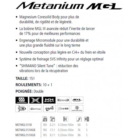 Moulinet Casting Shimano Metanium XG 20 - Ratio 8.1:1 - Droitier - Testé Et Fonctionnel