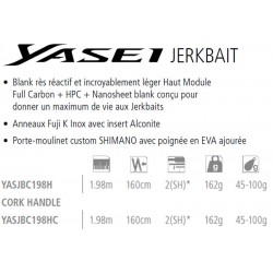 Canne casting Shimano Yasei Jerkbait 1.98 M 45-100 G 198H YASJBC198H acheter chez pecheur-peche