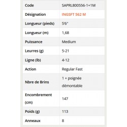 caracteristiques canne Ionizer G2 1.68 M 5-21 G INGSFT 562 M Canne Float Tube Spin SAPRL800556-1+1M Sakura nouveaute Sakura 2023