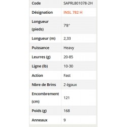 canne Ionizer G2 2.33 M 20-85 G INGSL 782 H Canne Long Range Spinning SAPRL801078-2H catalogue peche Sakura 2023
