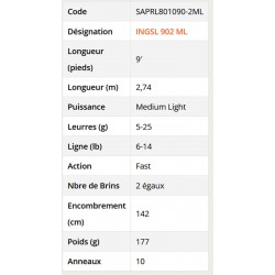 canne Ionizer G2 2.74 M 5-25 G INGSL 902 ML  Canne Long Range Spin