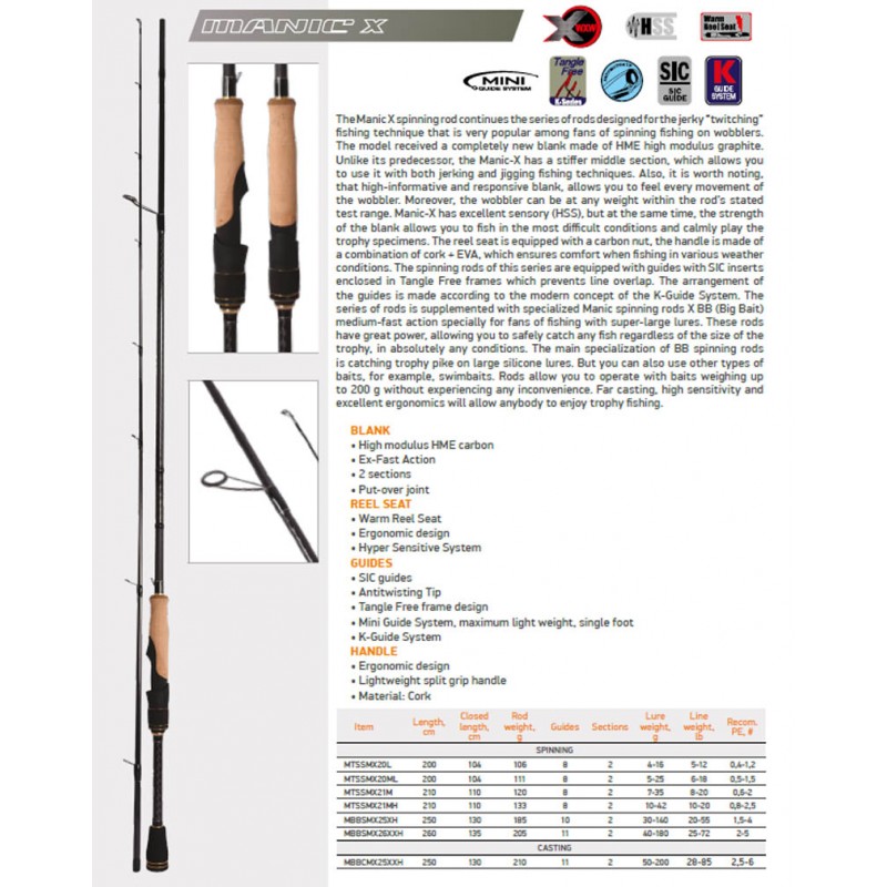 Canne Spinning Maximus Rods Manic X 2.10 M 10-42 G 21 MH MTSSMX21MH ...