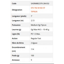 TOP Canne Egi STINGRAY EGI 2.13 10-40 G STS 702 M Egi ST Tiprun