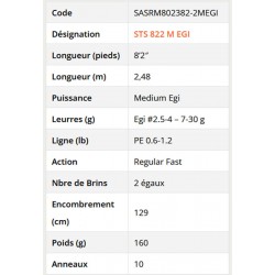 BEST Canne Egi STINGRAY EGI 2.48 7-30 G STS 822 M Egi SASRM802382-2M-EGI  Canne Spinning Egi catalogue Sakura 2024