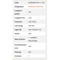 TOP CANNE Mitsio 2.33 M 100-230 G GT Pop 120 SAPRH801478-1+1120 catalogue peche Sakura 2024