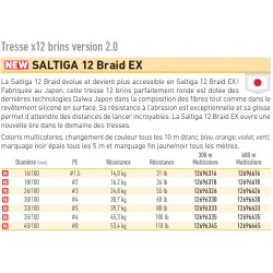 tresse de pêche Daiwa Saltiga 12 Brins Braid EX multicolore chez pecheur-peche com catalogue Daiwa 2019